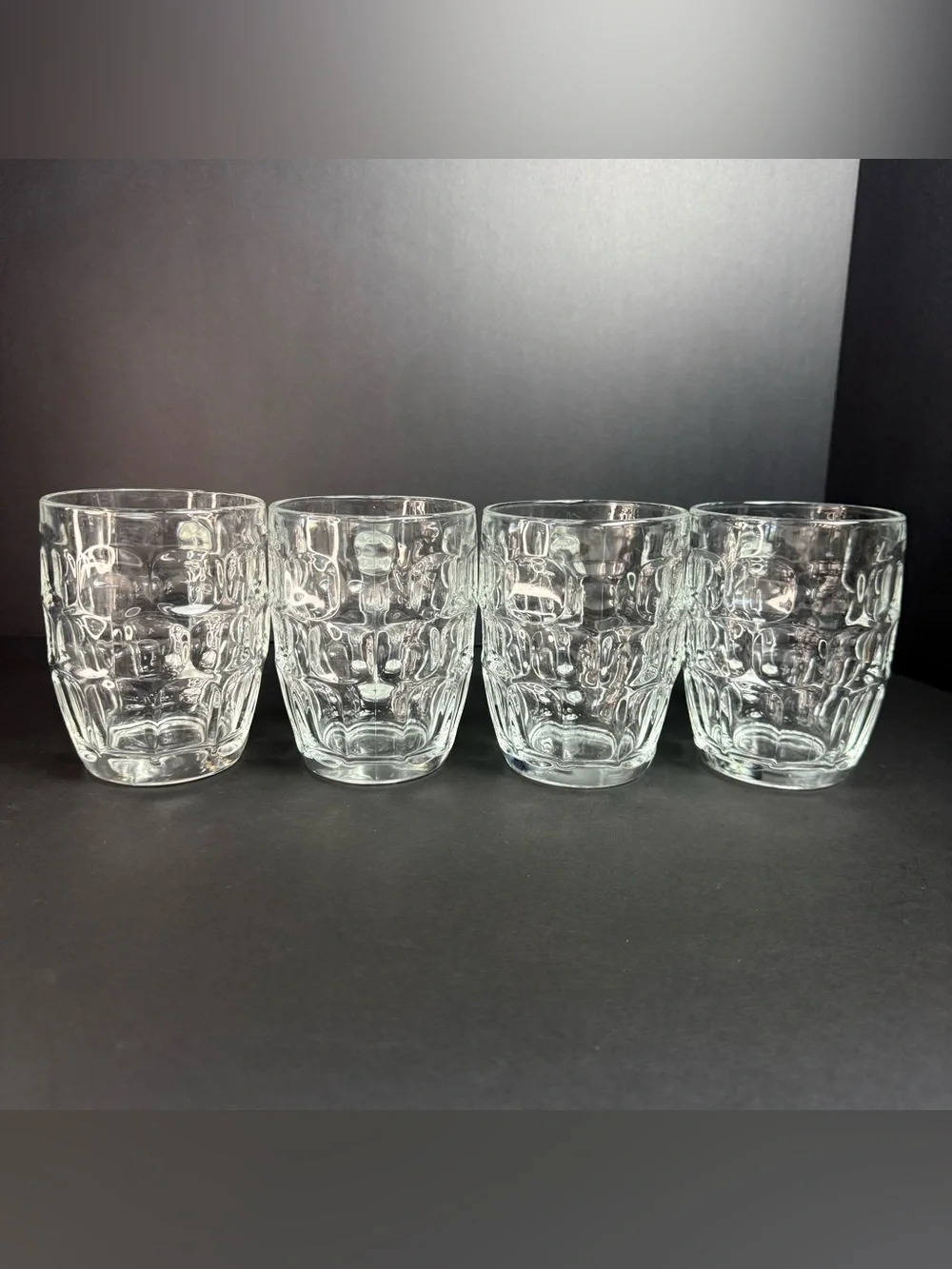 Vintage SET of 4 VINTAGE LUMINARC FRANCE CLEAR GLASS THUMBPRINT BEER MUGS 5
